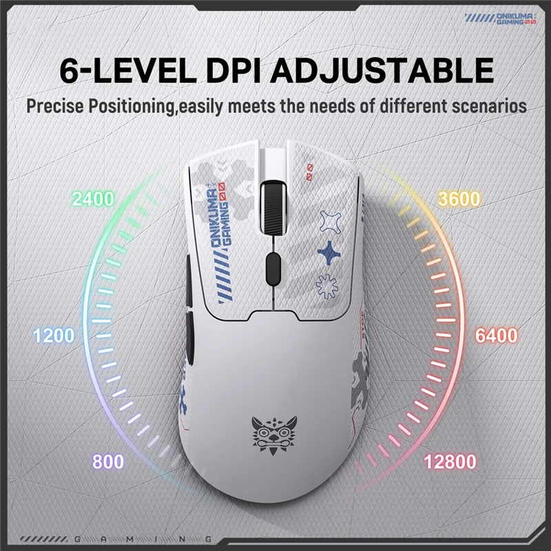 ONIKUMA DM01 Tri-Mode Gaming Mouse Wireless 2.4G Wired Type-C Bluetooth-Compatible Mouse with 6 DPI Levels - White