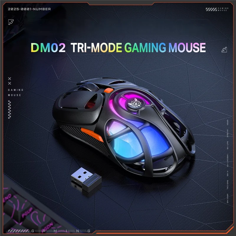 ONIKUMA DM02 Tri-Mode Gaming Mouse 2.4G Wireless Bluetooth-compatible 6 DPI Levels RGB Backlit Mouse - Black