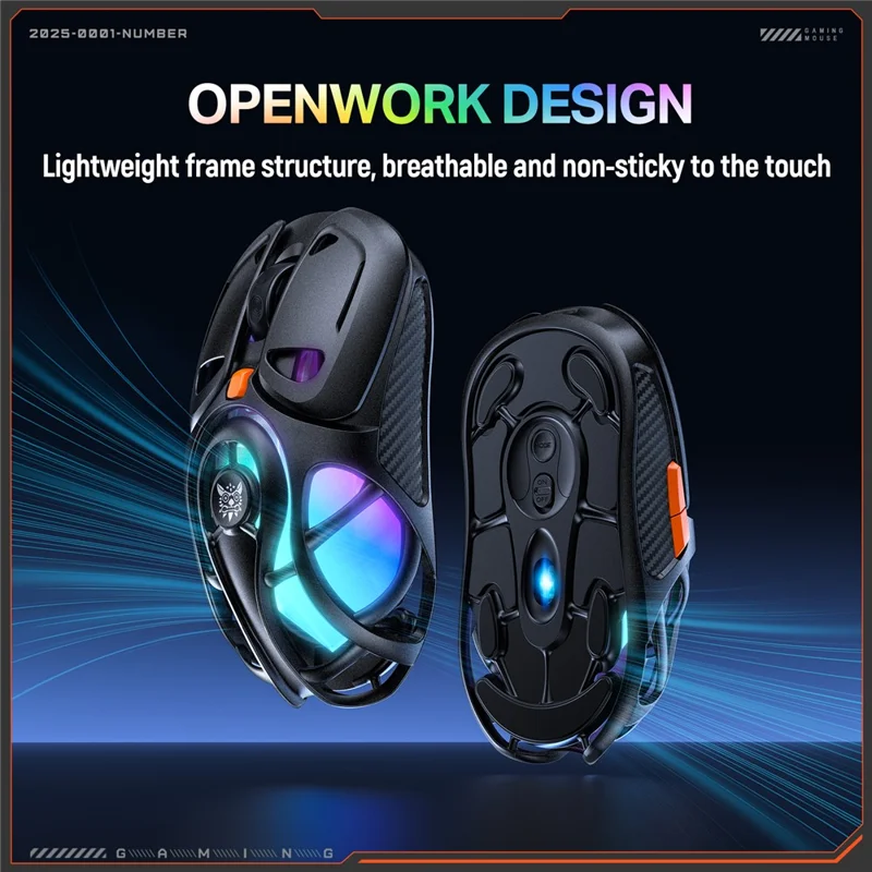 ONIKUMA DM02 Tri-Mode Gaming Mouse 2.4G Wireless Bluetooth-compatible 6 DPI Levels RGB Backlit Mouse - Black