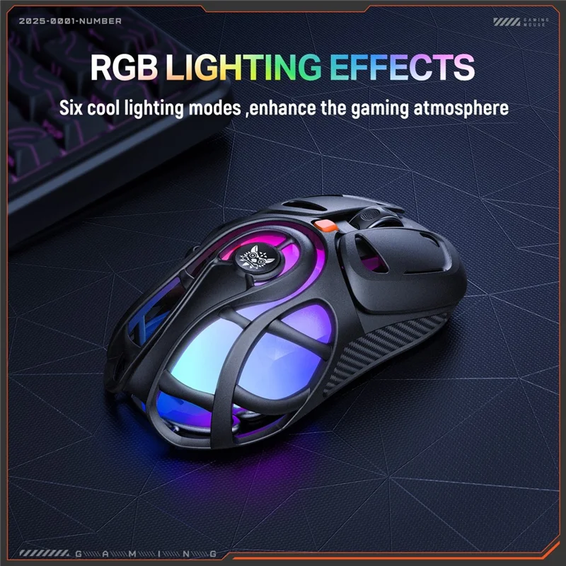 ONIKUMA DM02 Tri-Mode Gaming Mouse 2.4G Wireless Bluetooth-compatible 6 DPI Levels RGB Backlit Mouse - Black