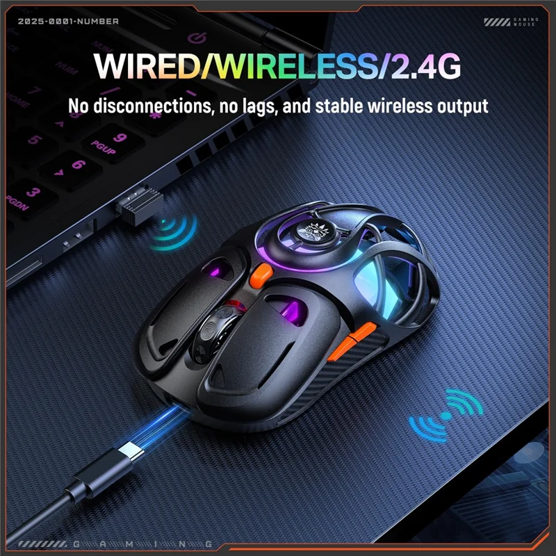 ONIKUMA DM02 Tri-Mode Gaming Mouse 2.4G Wireless Bluetooth-compatible 6 DPI Levels RGB Backlit Mouse - Black