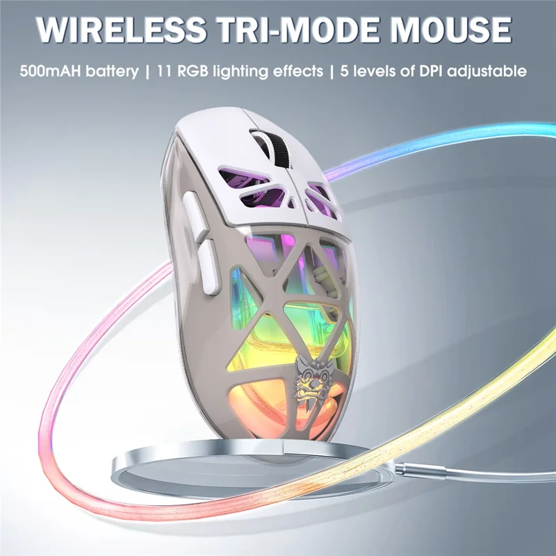 ONIKUMA CW930 Tri-Mode Gaming Mouse 2.4G Bluetooth-Compatible Wired RGB Light 3600DPI Mouse - White