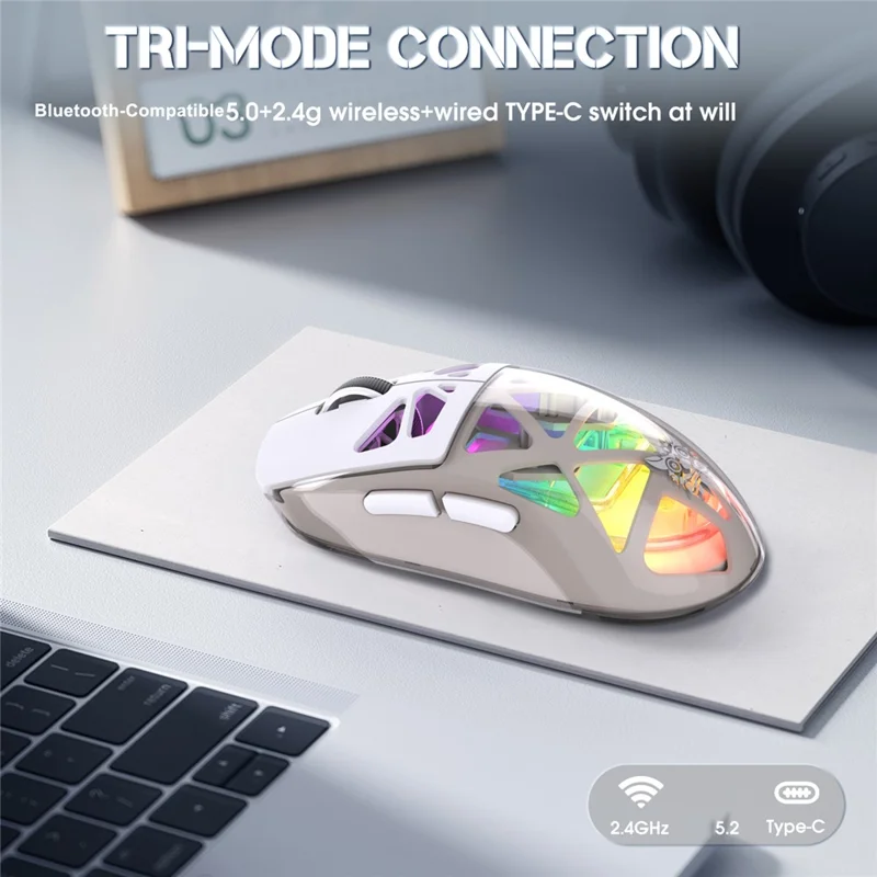 ONIKUMA CW930 Tri-Mode Gaming Mouse 2.4G Bluetooth-Compatible Wired RGB Light 3600DPI Mouse - White