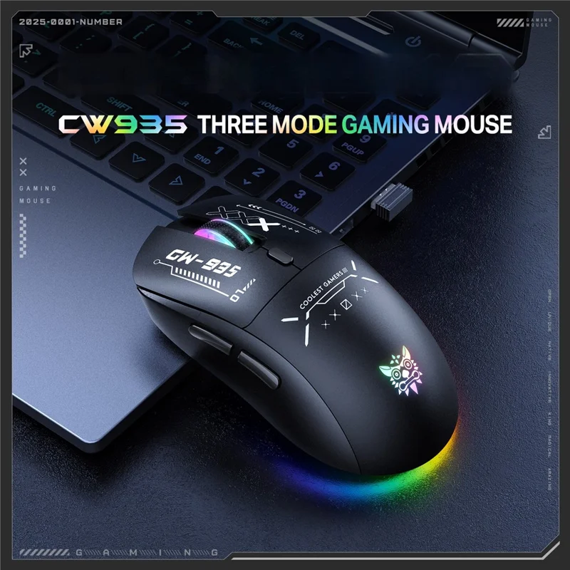 ONIKUMA CW935 Drei-Modus-Gaming-Maus RGB 12800 DPI Bluetooth-kompatibel Wireless 2,4G Maus - Schwarz