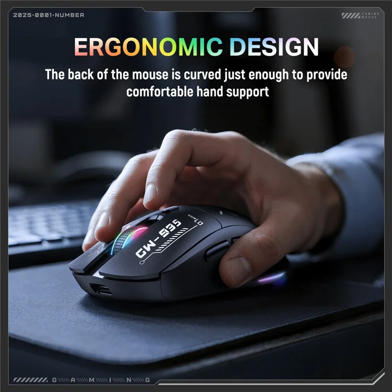 ONIKUMA CW935 Drei-Modus-Gaming-Maus RGB 12800 DPI Bluetooth-kompatibel Wireless 2,4G Maus - Schwarz