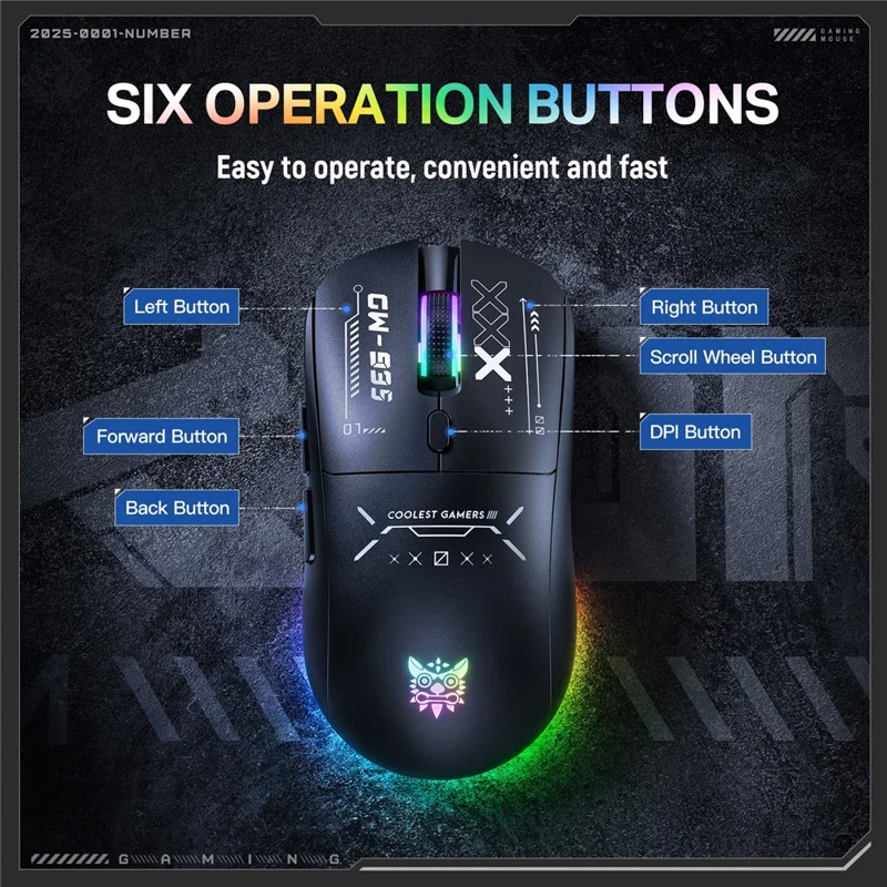 ONIKUMA CW935 Drei-Modus-Gaming-Maus RGB 12800 DPI Bluetooth-kompatibel Wireless 2,4G Maus - Schwarz