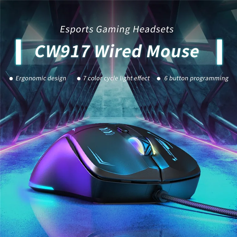 ONIKUMA CW917 Gaming Mouse 6 Keys RGB Color Wired Mechanical Mouse for PC Esports - Black