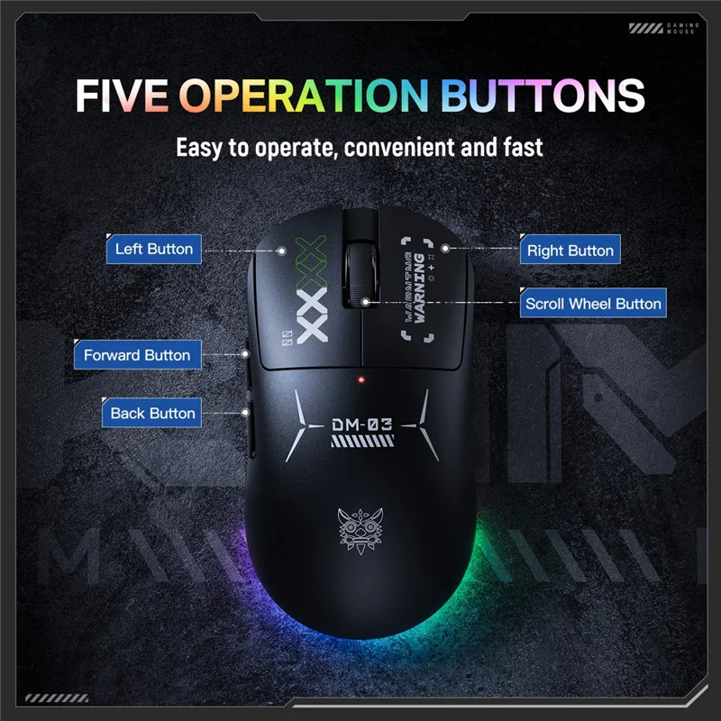 ONIKUMA DM03 Spelmus Trådlös 2,4 G Bluetooth-kompatibel Sladden 3-läges 12000 DPI Laddningsbar Mus för PC-spel Kontor