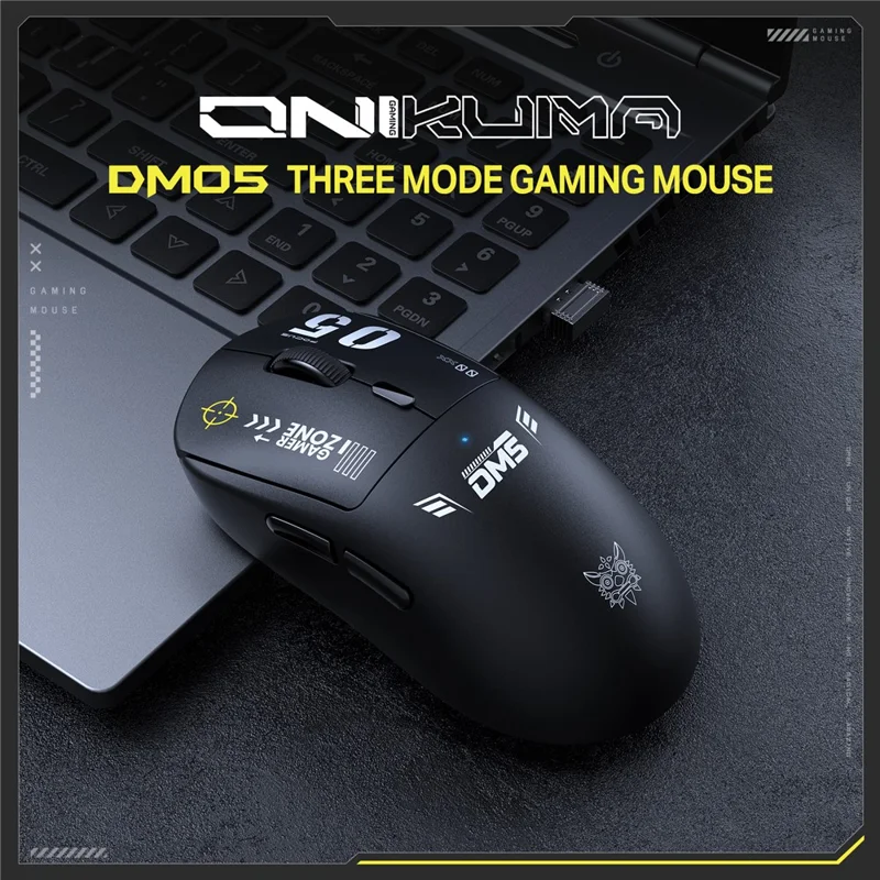 ONIKUMA DM05 Mouse da Gioco Tri-Modalità Bluetooth-compatibile 2.4G Wireless Cablato Ergonomico per PC - Nero
