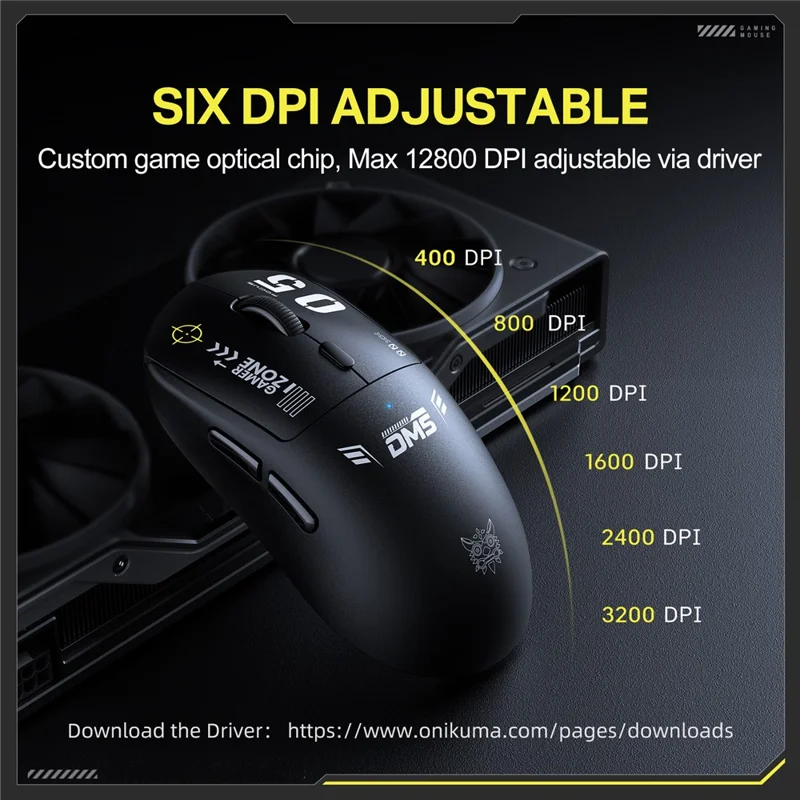ONIKUMA DM05 Mouse da Gioco Tri-Modalità Bluetooth-compatibile 2.4G Wireless Cablato Ergonomico per PC - Nero