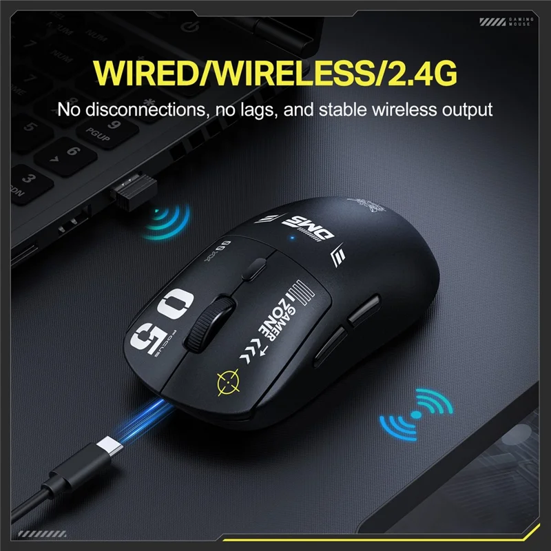 ONIKUMA DM05 Mouse da Gioco Tri-Modalità Bluetooth-compatibile 2.4G Wireless Cablato Ergonomico per PC - Nero