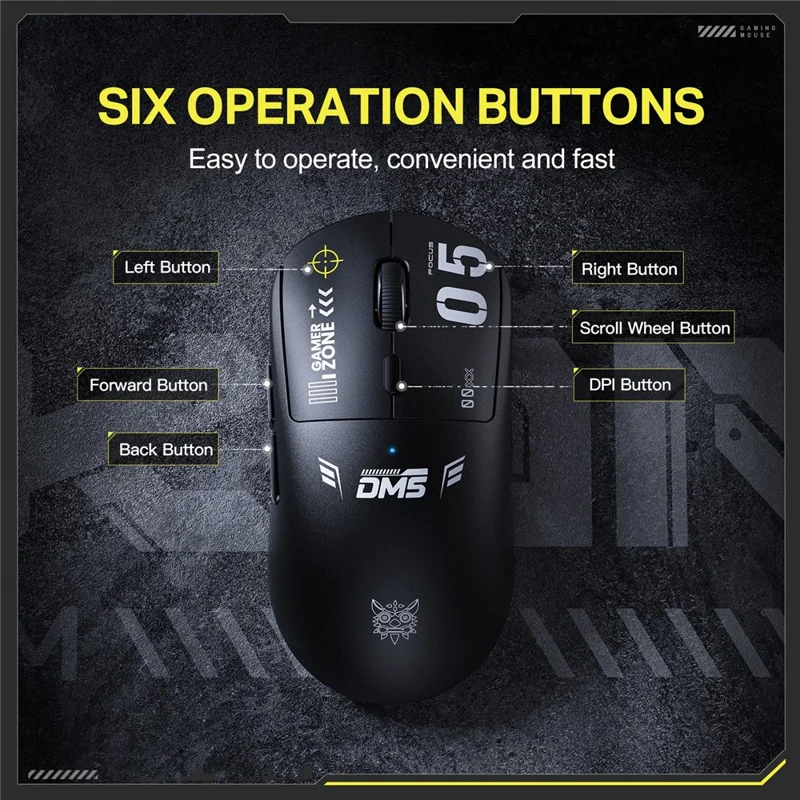 ONIKUMA DM05 Mouse da Gioco Tri-Modalità Bluetooth-compatibile 2.4G Wireless Cablato Ergonomico per PC - Nero