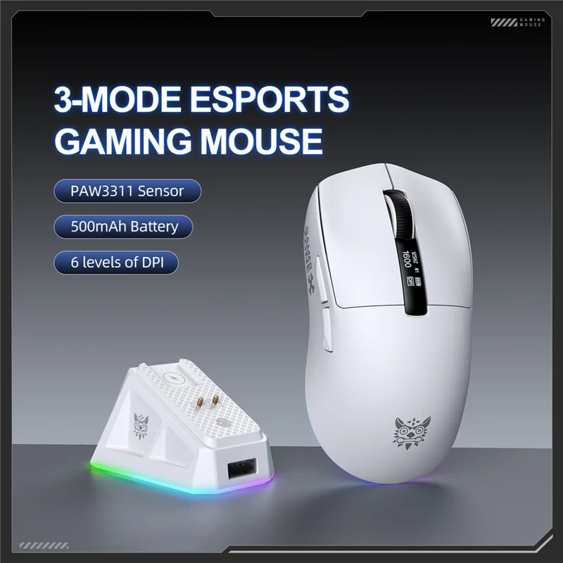 ONIKUMA DM07 2,4G trådløs gaming-mus 3-tils-måde tråbunden Bluetooth-kompatibel PC-mus med magnetisk opladningsbase - Hvid