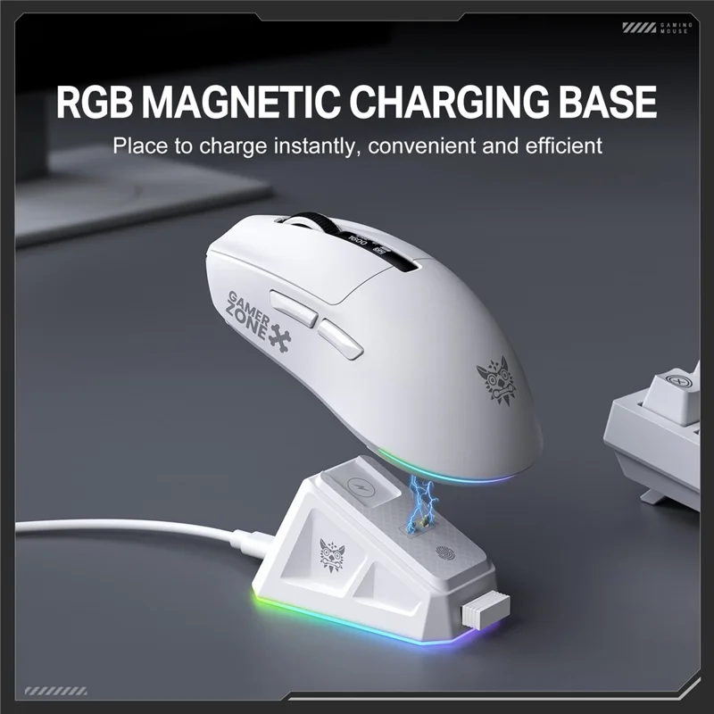 ONIKUMA DM07 2,4G trådløs gaming-mus 3-tils-måde tråbunden Bluetooth-kompatibel PC-mus med magnetisk opladningsbase - Hvid