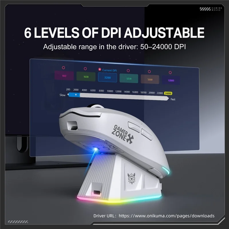 ONIKUMA DM07 2,4G trådløs gaming-mus 3-tils-måde tråbunden Bluetooth-kompatibel PC-mus med magnetisk opladningsbase - Hvid