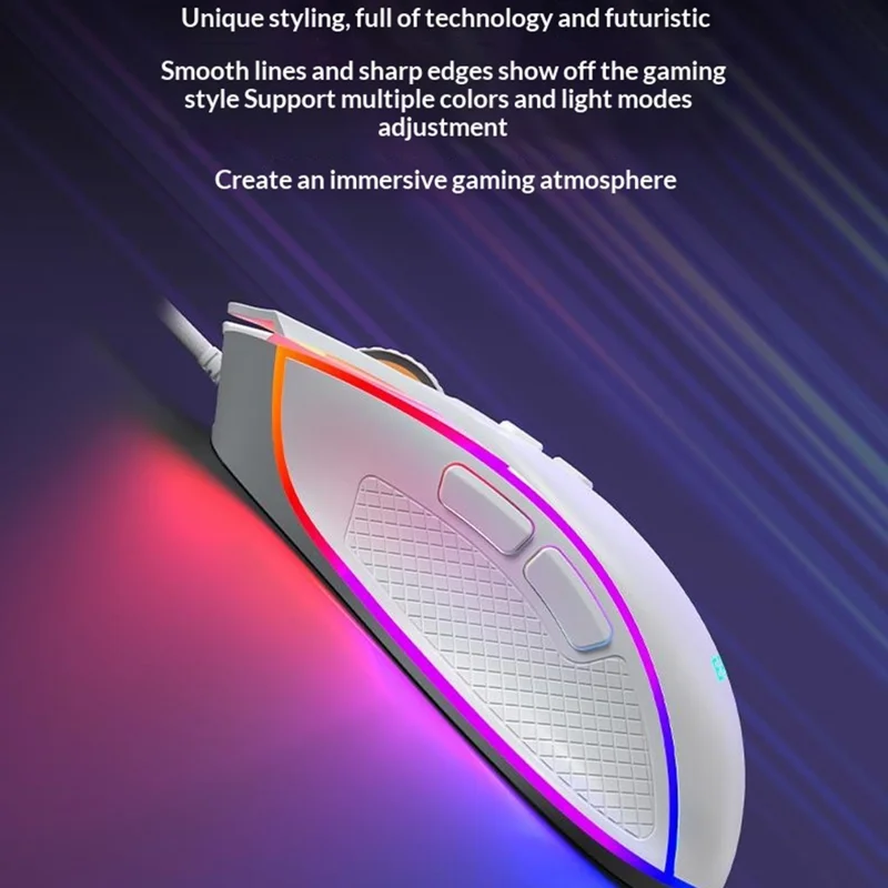 ERAZER G304 Pro RGB Gaming Mouse 12800 DPI 7-Buttons Wired USB PC Mouse for Gaming (Invested By Lenovo) - White
