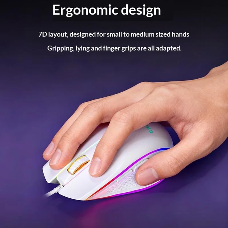 ERAZER G304 Pro RGB Gaming Mouse 12800 DPI 7-Buttons Wired USB PC Mouse for Gaming (Invested By Lenovo) - White