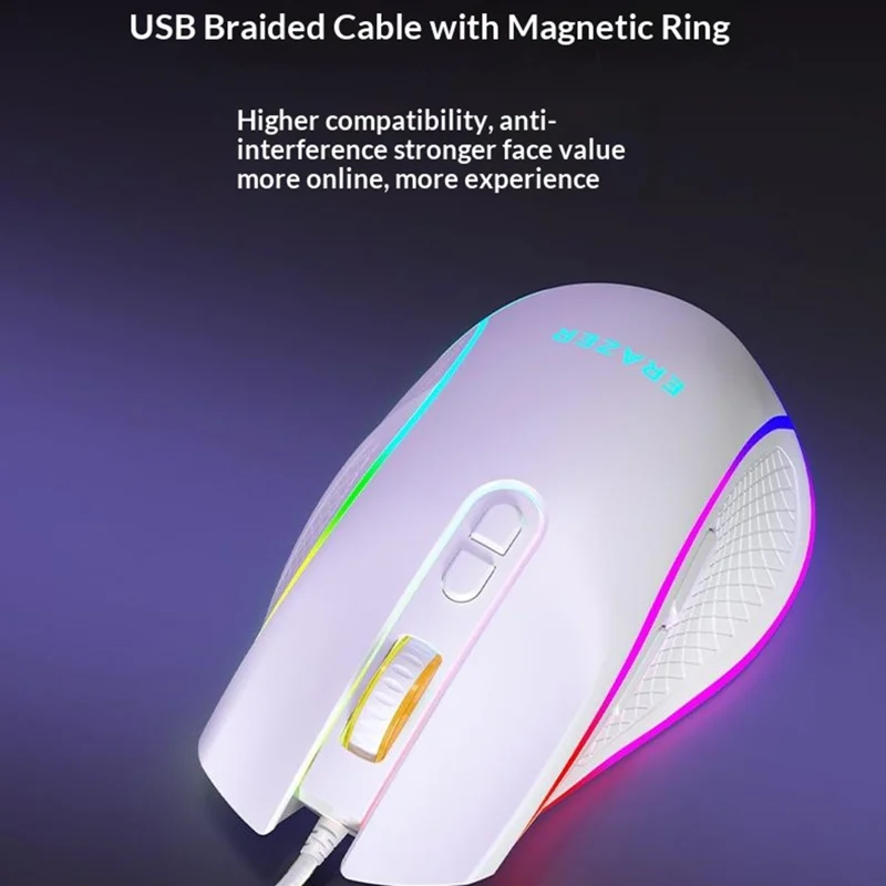 ERAZER G304 Pro RGB Gaming Mouse 12800 DPI 7-Buttons Wired USB PC Mouse for Gaming (Invested By Lenovo) - White