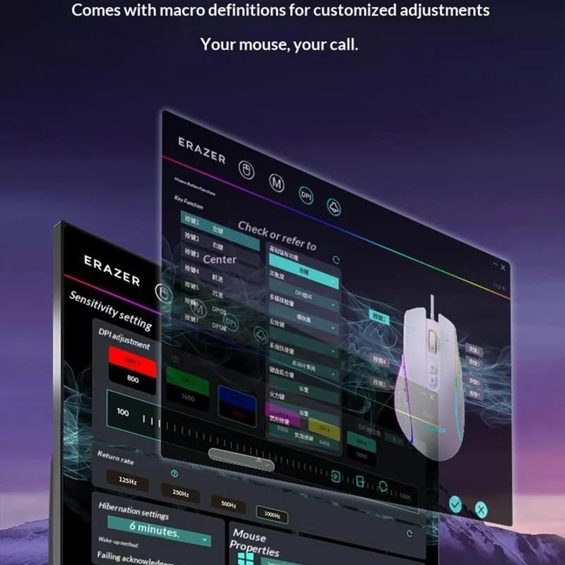 ERAZER G304 Pro RGB Gaming Mouse 12800 DPI 7-Buttons Wired USB PC Mouse for Gaming (Invested By Lenovo) - White