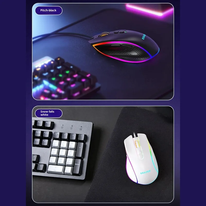 ERAZER G304 Pro RGB Gaming Mouse 12800 DPI 7-Buttons Wired USB PC Mouse for Gaming (Invested By Lenovo) - White