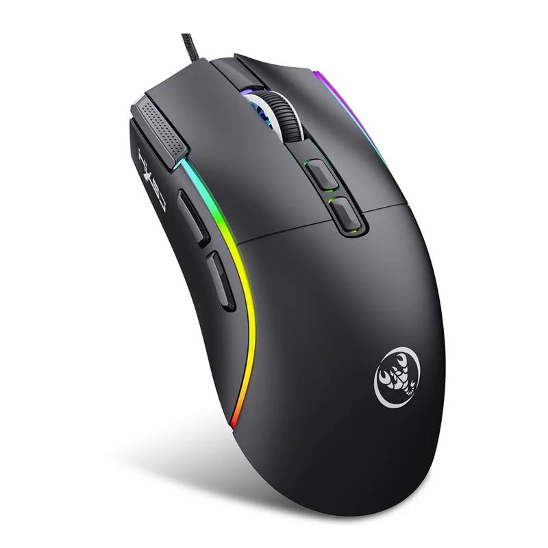 Игровая мышь HXSJ X1 RGB с 8 программируемыми клавишами, проводная мышь с разрешением 7200 DPI для игр и офиса — черная
