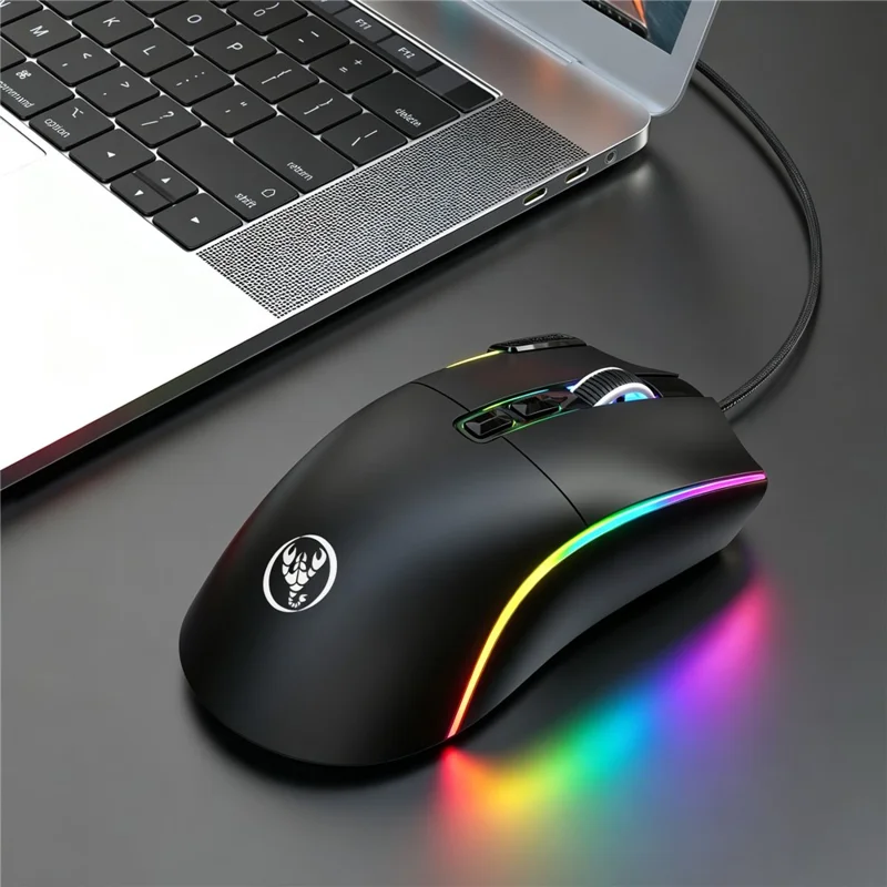 Игровая мышь HXSJ X1 RGB с 8 программируемыми клавишами, проводная мышь с разрешением 7200 DPI для игр и офиса — черная