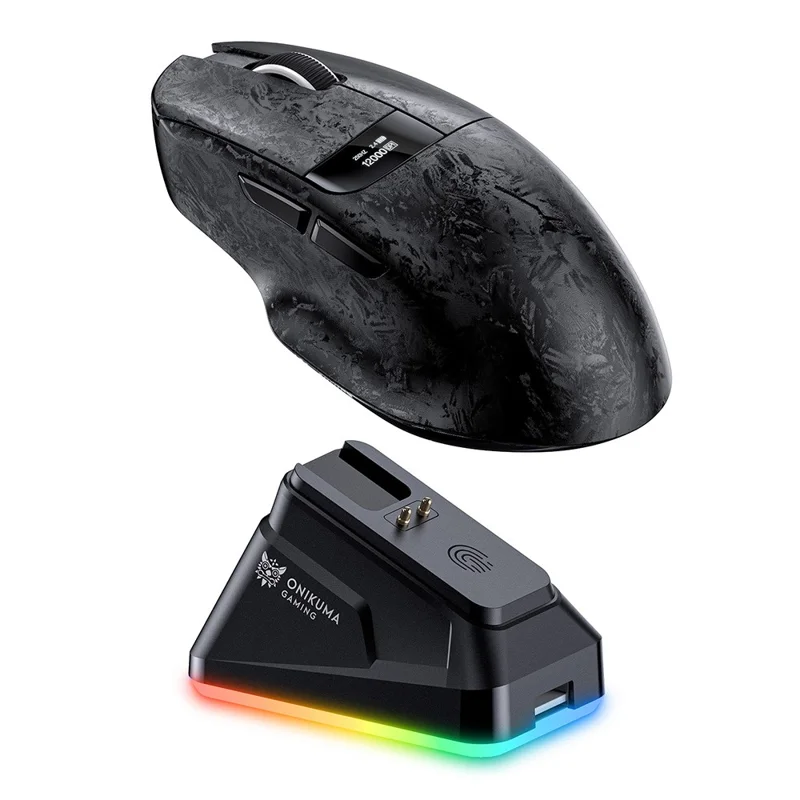 ONIKUMA DM08 Wireless Tri-Mode Gaming Mouse 2.4G Bluetooth-compatible Type-C OLED Display with RGB Charging Base - Black