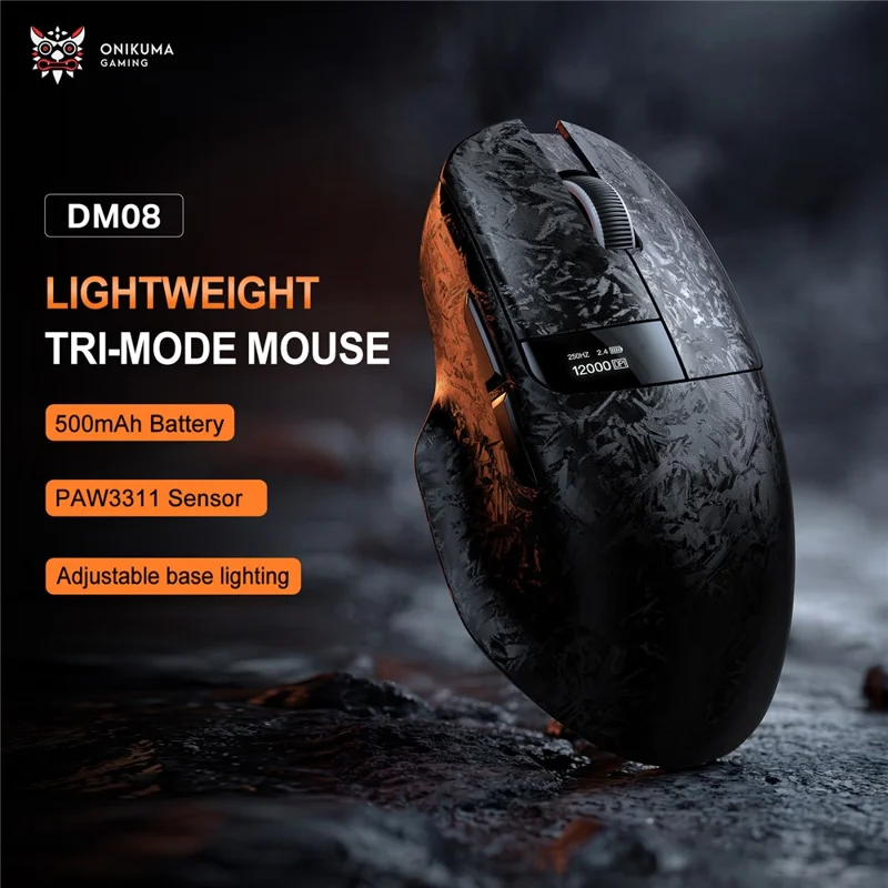 ONIKUMA DM08 Wireless Tri-Mode Gaming Mouse 2.4G Bluetooth-compatible Type-C OLED Display with RGB Charging Base - Black