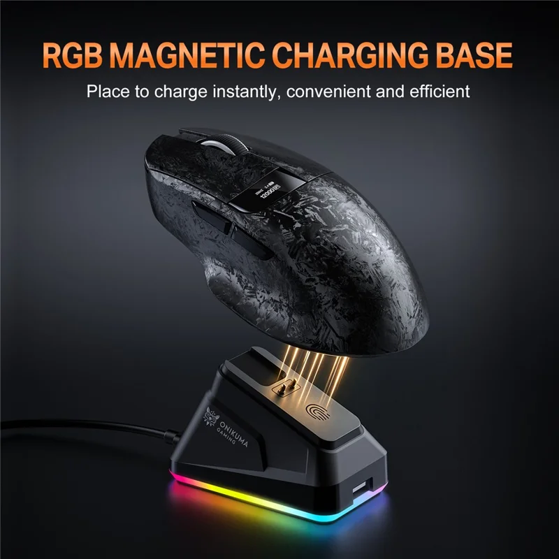 ONIKUMA DM08 Wireless Tri-Mode Gaming Mouse 2.4G Bluetooth-compatible Type-C OLED Display with RGB Charging Base - Black