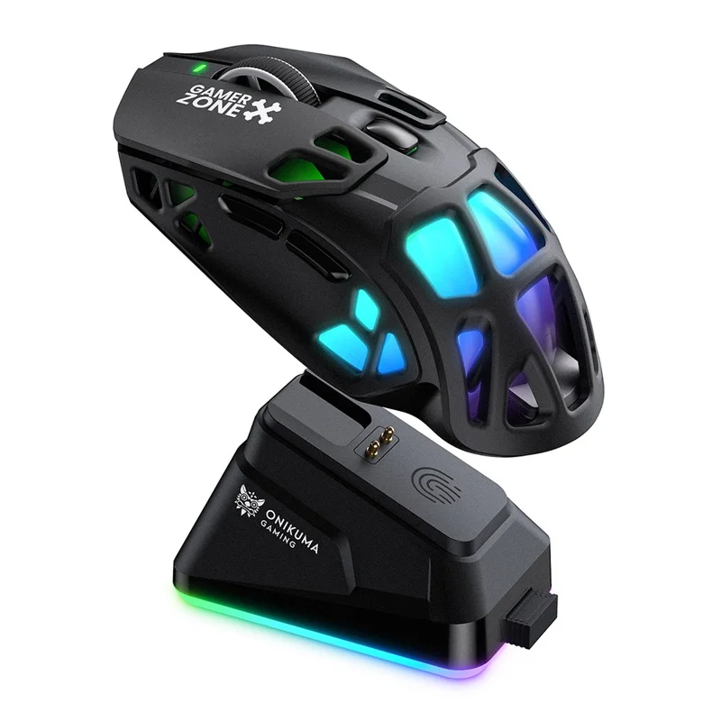 ONIKUMA DM09 Tri-Mode Wireless Gaming Mouse Hollow Design with RGB Magnetic Charging Base - Black