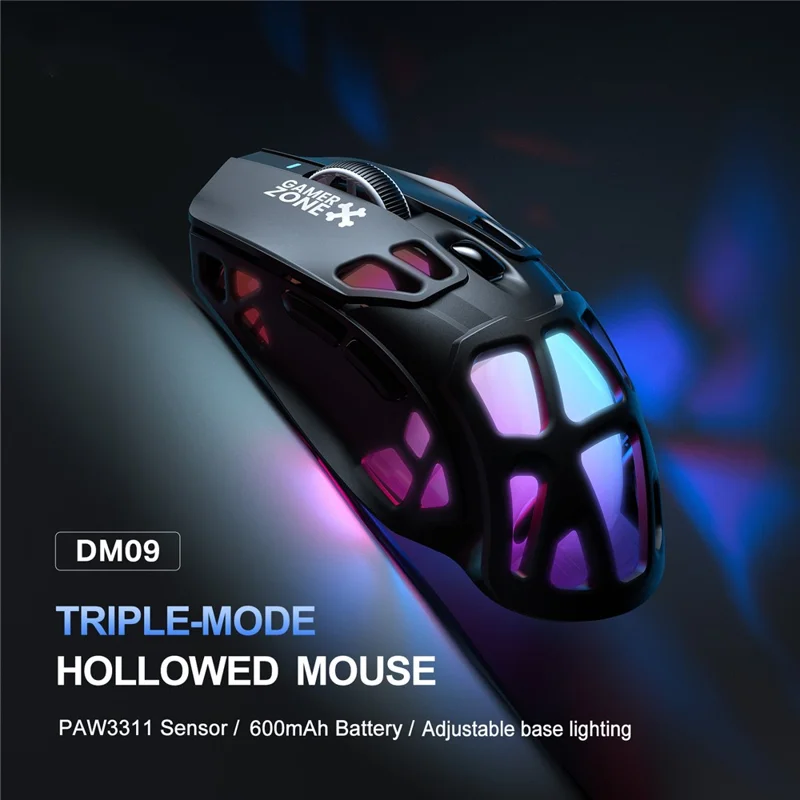 ONIKUMA DM09 Tri-Mode Wireless Gaming Mouse Hollow Design with RGB Magnetic Charging Base - Black