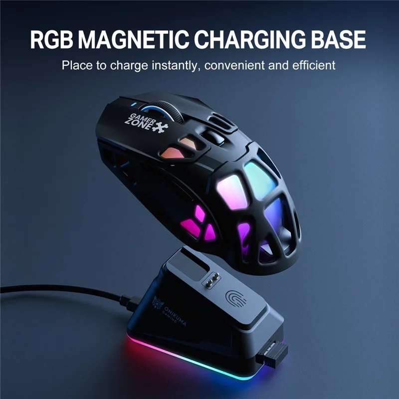ONIKUMA DM09 Tri-Mode Wireless Gaming Mouse Hollow Design with RGB Magnetic Charging Base - Black