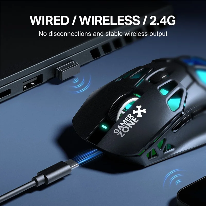 ONIKUMA DM09 Tri-Mode Wireless Gaming Mouse Hollow Design with RGB Magnetic Charging Base - Black
