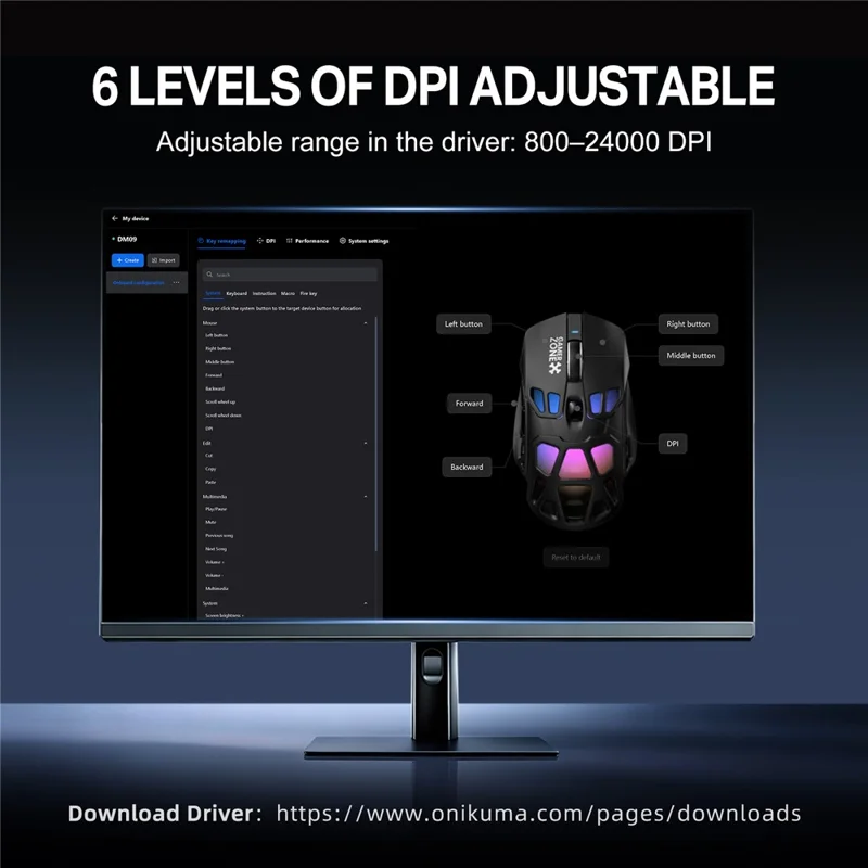 ONIKUMA DM09 Tri-Mode Wireless Gaming Mouse Hollow Design with RGB Magnetic Charging Base - Black