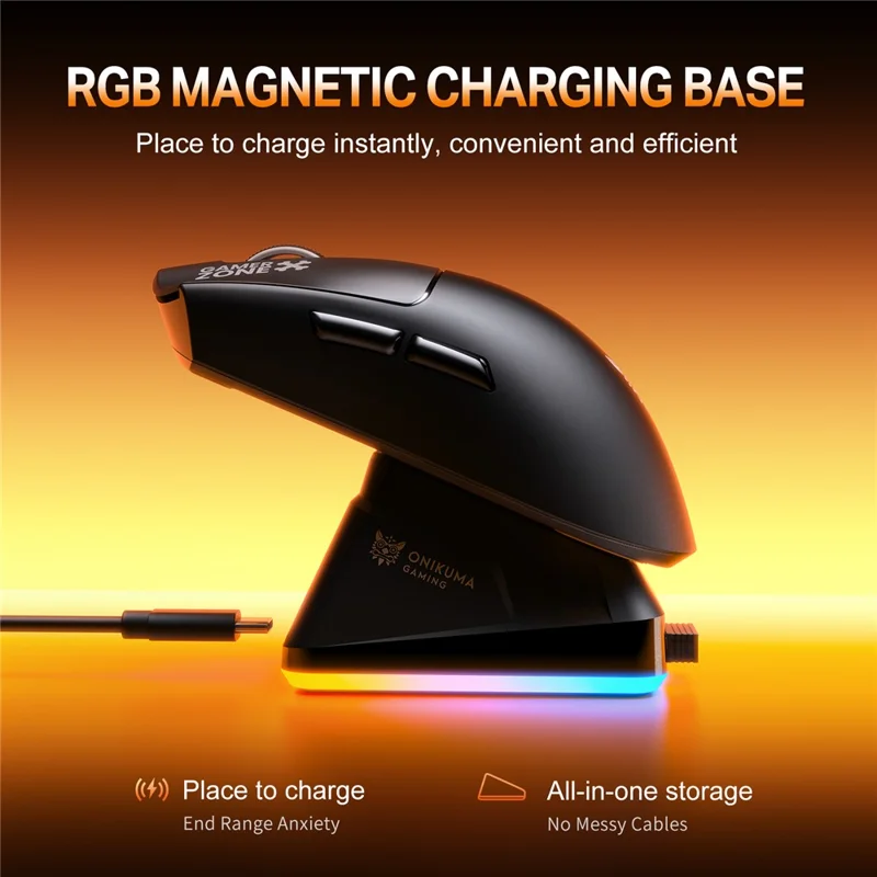 ONIKUMA DM10 Tri-Mode Wireless Gaming Mouse 6-Level DPI 1000Hz Polling Rate with RGB Charging Base - Black