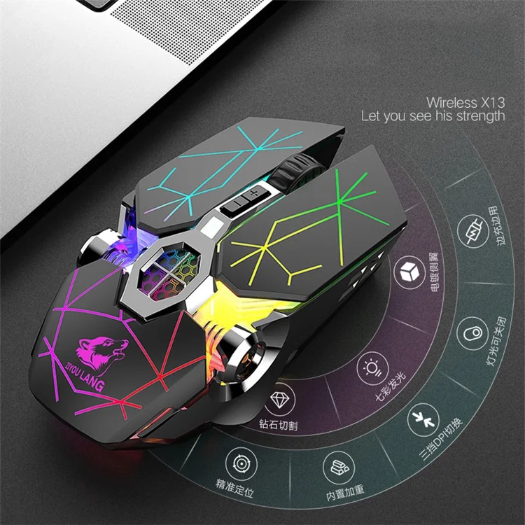 FREE WOLF X13 Wireless Charging Game Mouse Mute Water Cooling Luminous Mechanical Mouse - Star Black