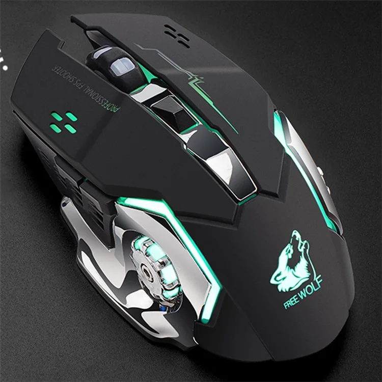 Lobo Grátis X8 2.4g Game de Carregamento Sem Fio Mouse Silencioso Mouse Mecânico Iluminado - Preto