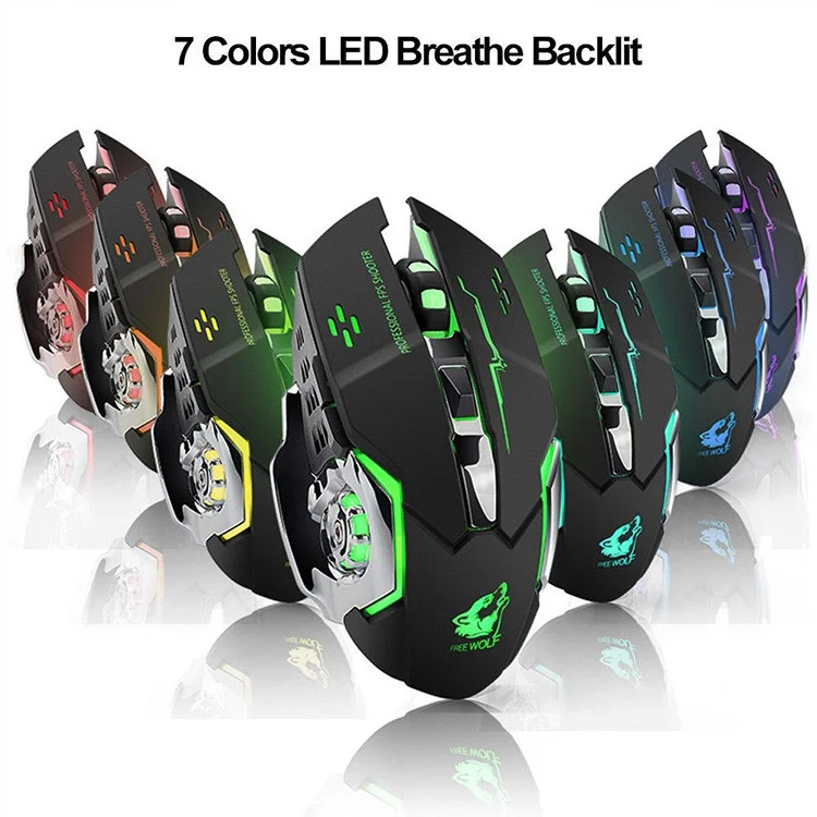 Lobo Grátis X8 2.4g Game de Carregamento Sem Fio Mouse Silencioso Mouse Mecânico Iluminado - Preto