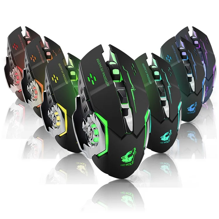 Lobo Grátis X8 2.4g Game de Carregamento Sem Fio Mouse Silencioso Mouse Mecânico Iluminado - Preto