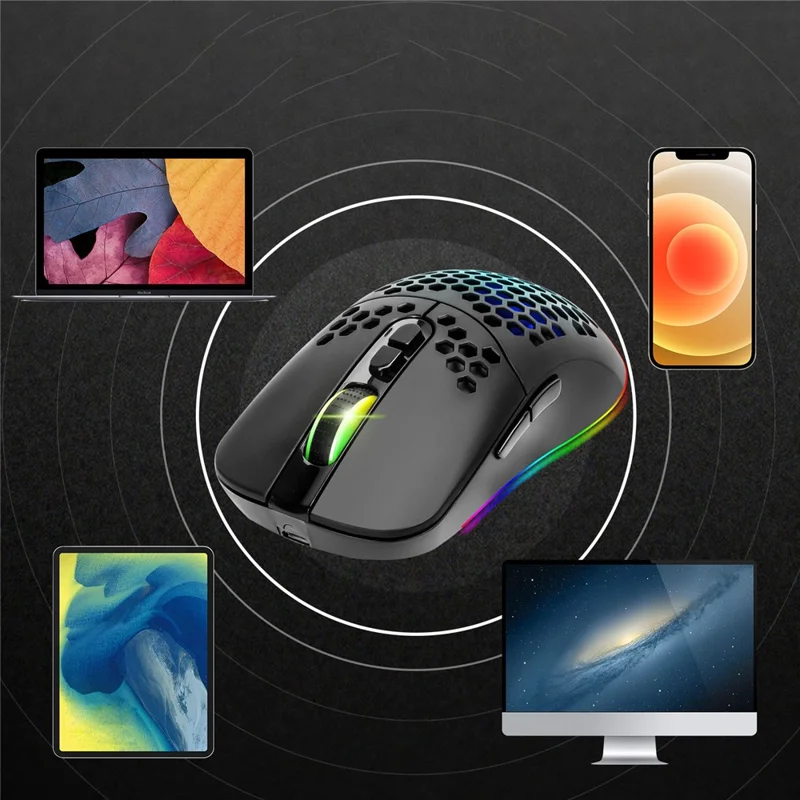 2.4G Bluetooth-compatible Dual Mode Honeycomb Shell Wireless Mouse with RGB Backlit for Laptop PC Computer - Black