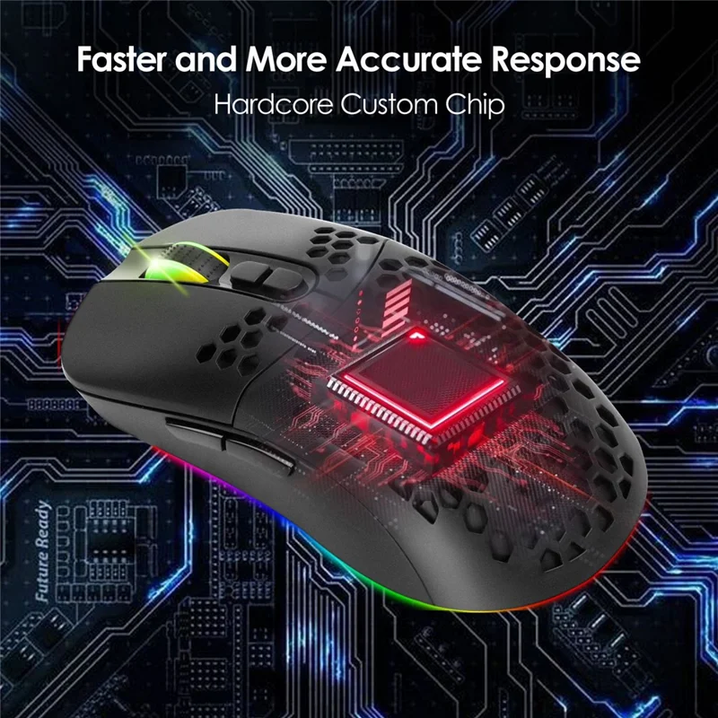 2.4G Bluetooth-compatible Dual Mode Honeycomb Shell Wireless Mouse with RGB Backlit for Laptop PC Computer - Black