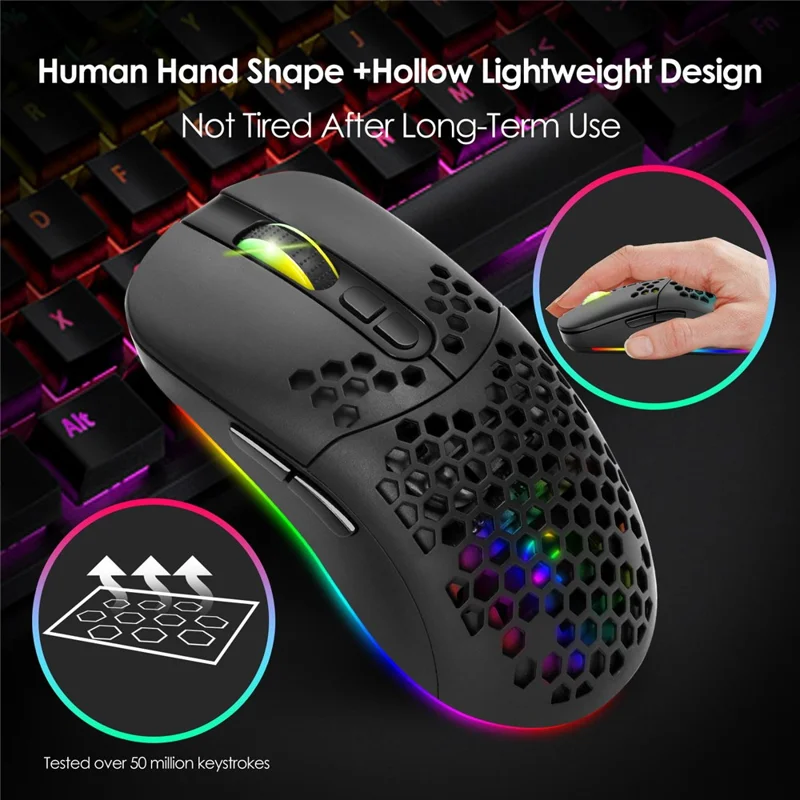 2.4G Bluetooth-compatible Dual Mode Honeycomb Shell Wireless Mouse with RGB Backlit for Laptop PC Computer - Black