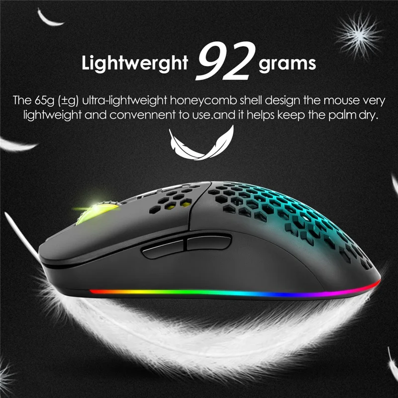 2.4G Bluetooth-compatible Dual Mode Honeycomb Shell Wireless Mouse with RGB Backlit for Laptop PC Computer - Black
