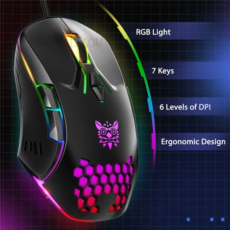 ONIKUMA CW902 6400 DPI Computer Mouse RGB Backlit USB Optische Ergonomische Gaming-Maus für PC-Gaming - Schwarz