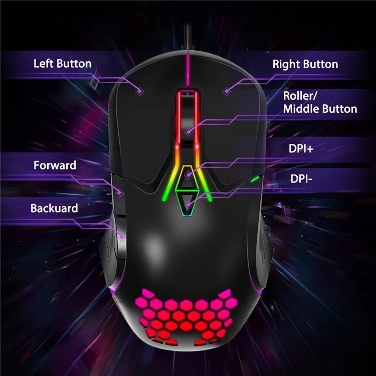ONIKUMA CW902 6400 DPI Computer Mouse RGB Backlit USB Optische Ergonomische Gaming-Maus für PC-Gaming - Schwarz