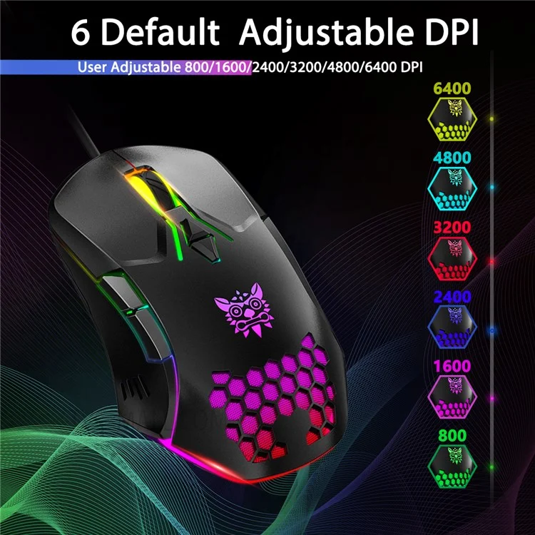 ONIKUMA CW902 6400 DPI Computer Mouse RGB Backlit USB Optische Ergonomische Gaming-Maus für PC-Gaming - Schwarz