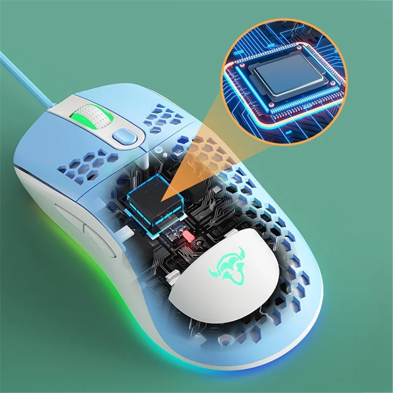 IBLANCOD GM01 Lightweight Honeycomb Gaming Mouse 6D Programmable Mice with RGB Backlit - Blue