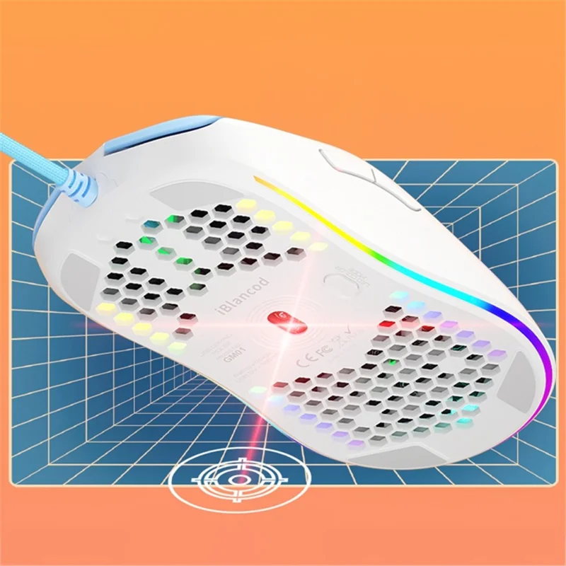 IBLANCOD GM01 Lightweight Honeycomb Gaming Mouse 6D Programmable Mice with RGB Backlit - Blue