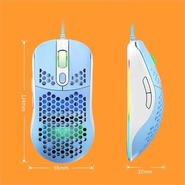 IBLANCOD GM01 Lightweight Honeycomb Gaming Mouse 6D Programmable Mice with RGB Backlit - Black