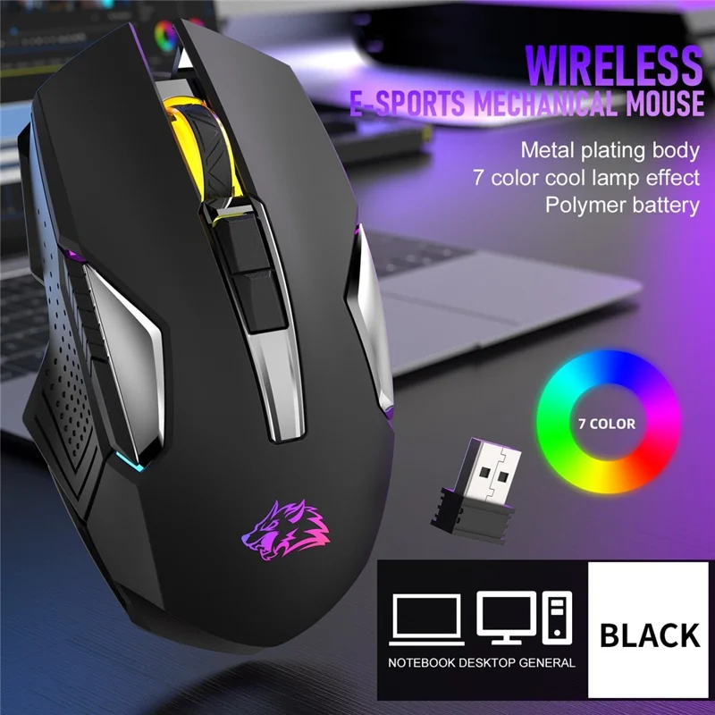 ZIYOU LANG X18 2.4GHz Wireless Bluetooth-compatible Mouse RGB Light 3 DPI Adjustable Cordless Computer Accessories - Black